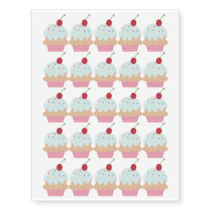 Frosted Sprinkle Cupcake Cherry Design Birthday Temporary Tattoos