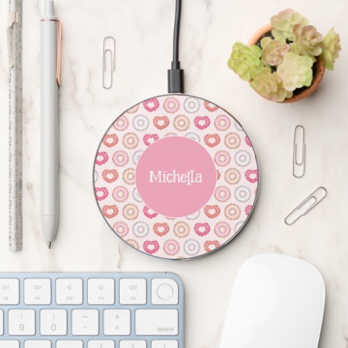 Frosted Sprinkled Donuts Monogram Initial Wireless Charger