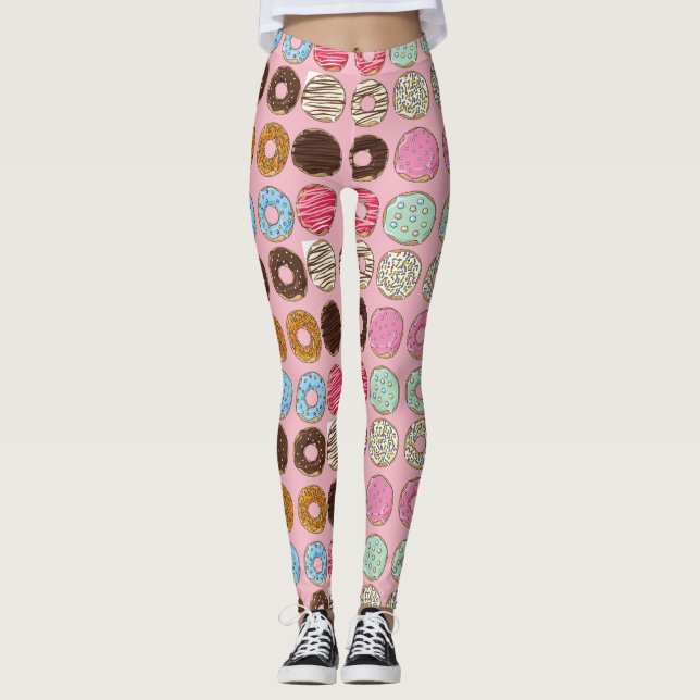 Frosted Sprinkled Pink and Chocolate Donuts Leggings (Front)