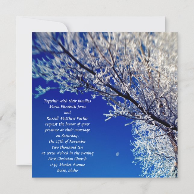 Frosted Tree with Moon Wedding Invitations (Front)