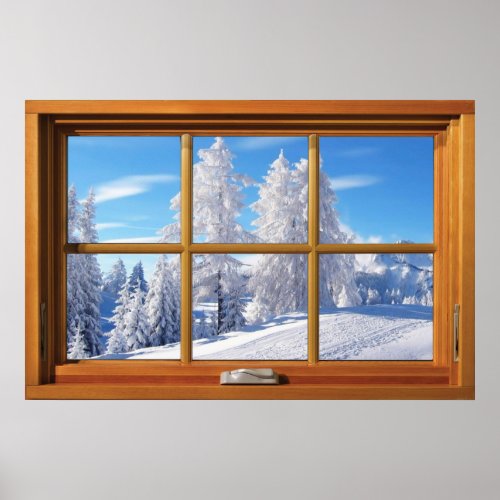 Frosted Trees Winter Scene Window Illusion Poster