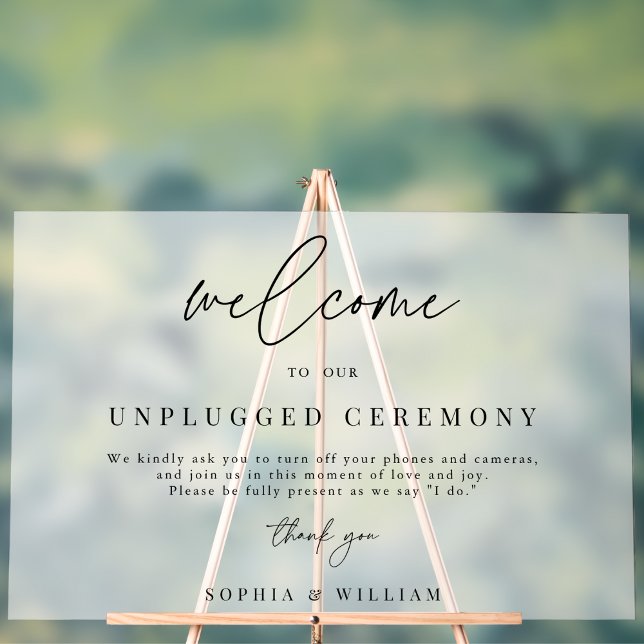 Frosted Welcome To Our Unplugged Ceremony Wedding Acrylic Sign (Creator Uploaded)