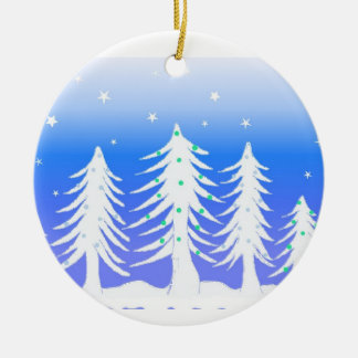 Frosted White Christmas Trees Ceramic Ornament