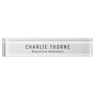Frosted White Desk Nameplate with Name and Title