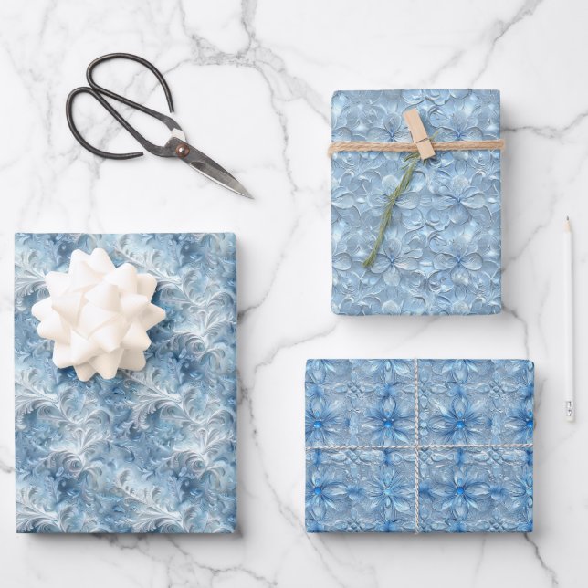 Frosted Windowpanes and Ice Crystals Pattern Wrapping Paper Sheets (Front)
