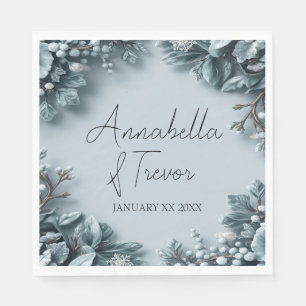 Frosted Winter Florals Custom Name Wedding Napkins