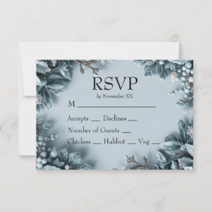 Frosted Winter Florals Wedding RSVP Card