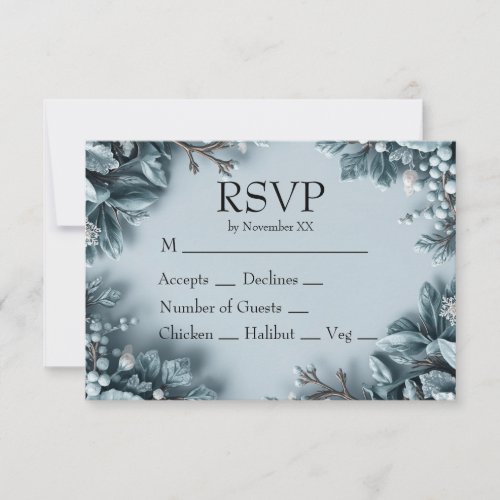 Frosted Winter Florals Wedding RSVP Card