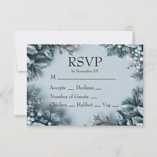 Frosted Winter Florals Wedding RSVP Card (Front)