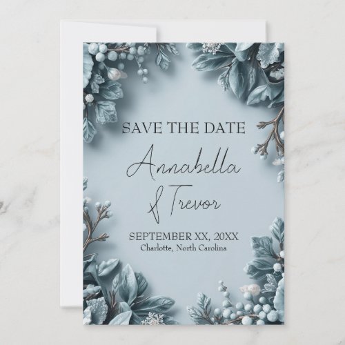 Frosted Winter Florals Wedding Save The Date
