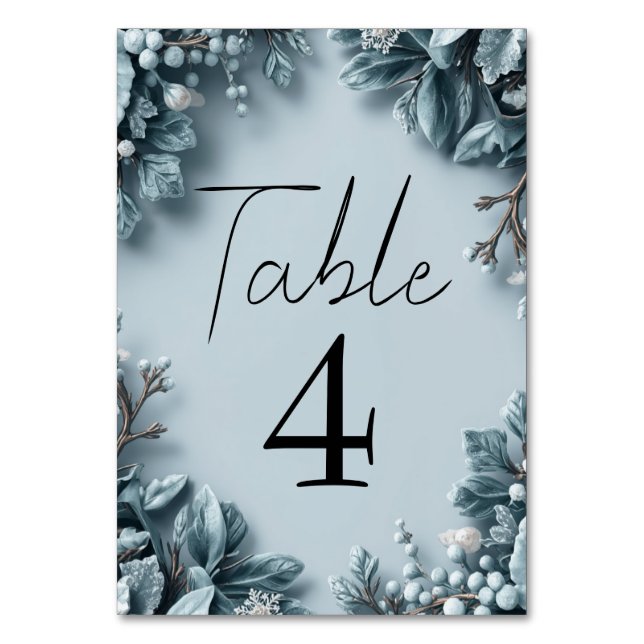 Frosted Winter Florals Wedding Table Number (Front)