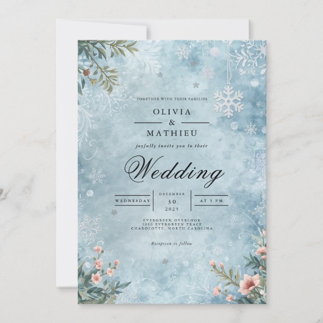 Frosted Winter Snowflakes Wedding Invitation (Front)