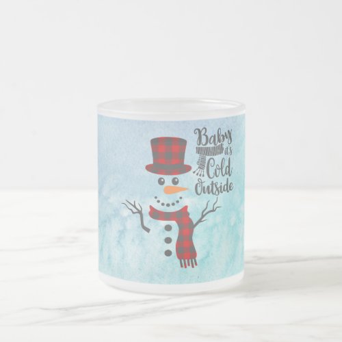 Frosted Winter Snowman Black Script Mug