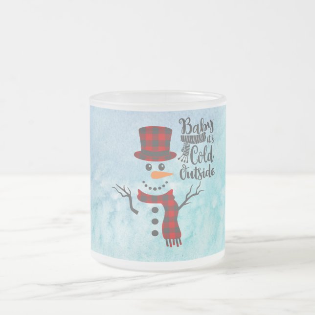 Frosted Winter Snowman Black Script Mug (Center)