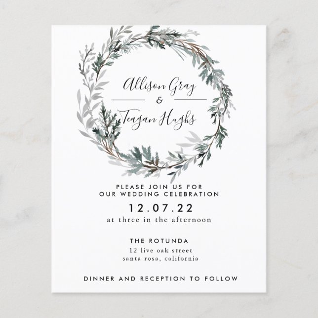 Frosted Wreath Wedding Invitation | Budget Flyer (Front)