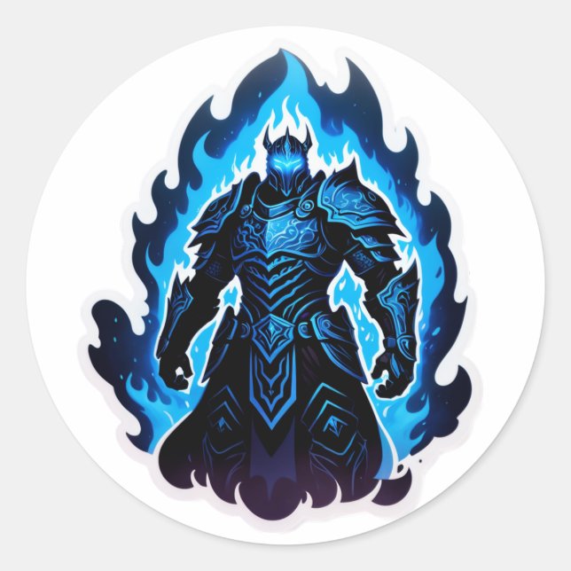 Frostfire Shadow Knight – Blue Inferno Edition Classic Round Sticker (Front)
