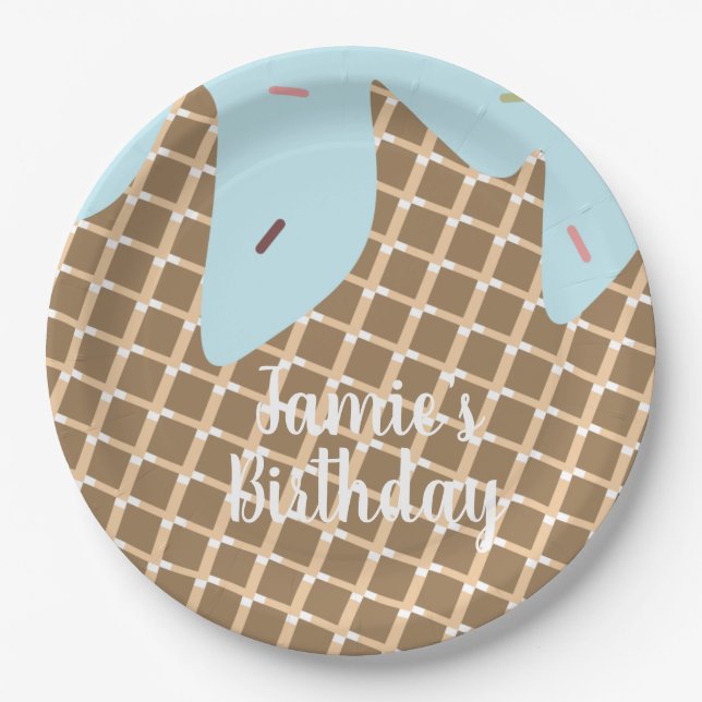 Frosting Ice Cream Cake Birthday Waffle Pattern Paper Plates (Front)
