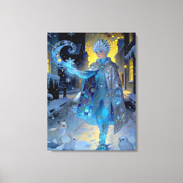 Frostmaker of a Moonlit Street – A Winter Portrait Canvas Print (Front)