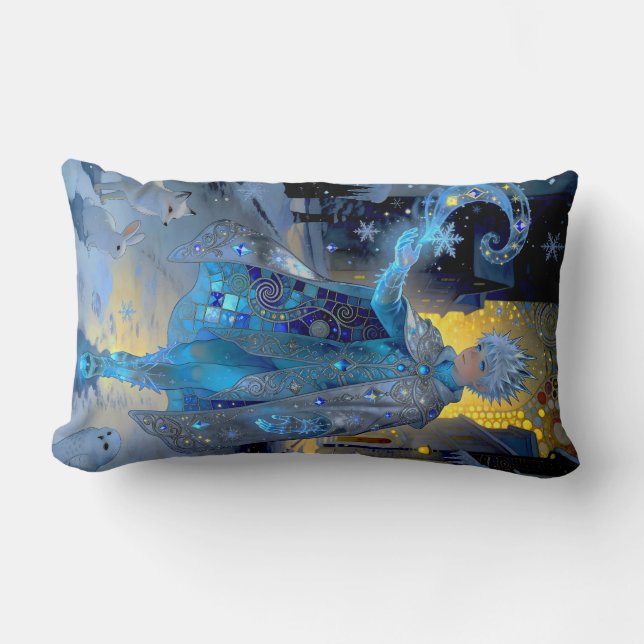 Frostmaker of a Moonlit Street – A Winter Portrait Lumbar Pillow (Front)
