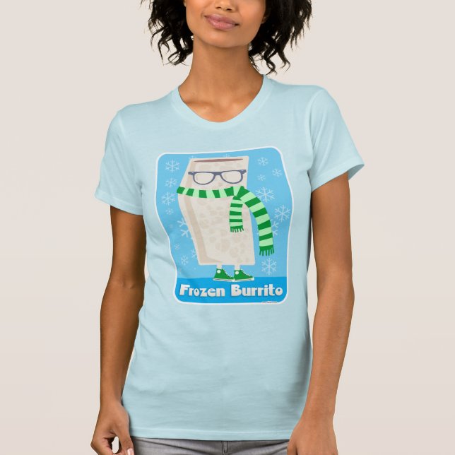 Frosty and Frozen Burrito Funny Food Cartoon T-Shirt (Front)