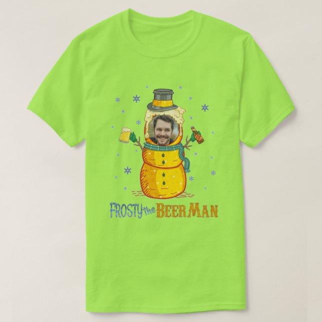 Frosty Beer Man Funny Ugly Christmas Personalized T-Shirt (Design Front)