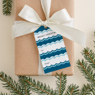 Frosty Blue and White Scalloped Christmas Gift Tags