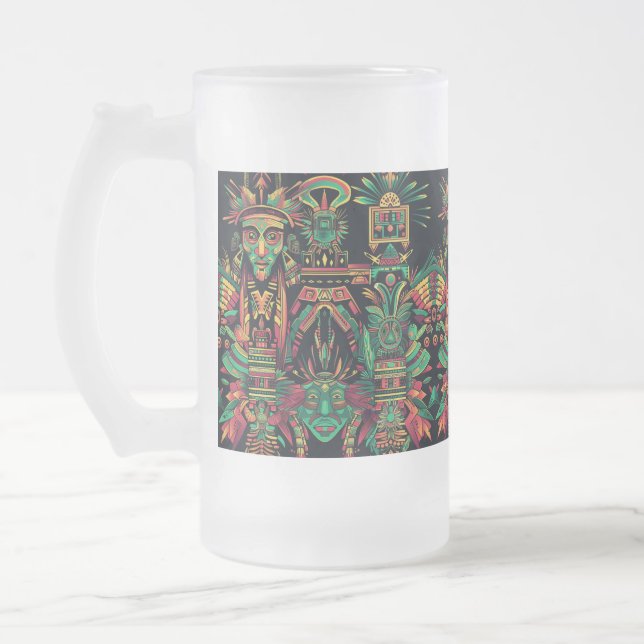 Frosty Blue "Aztec Dream" 473ml Glass Mug (Left)