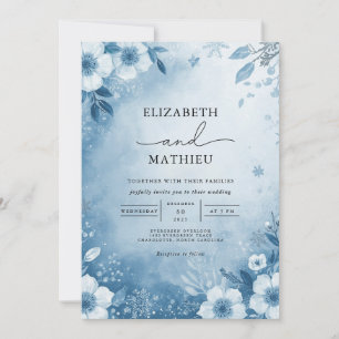 Frosty Blue Floral Bloom Wedding Invitation