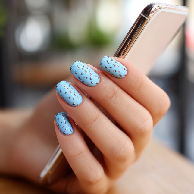 Frosty Blue Holiday Character Pattern Minx Nail Art (Creator Uploaded)