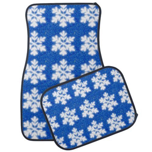 Frosty blue North Pole snowflakes  sparkling snow Car Floor Mat
