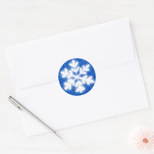 Frosty blue North Pole snowflakes  sparkling snow Classic Round Sticker