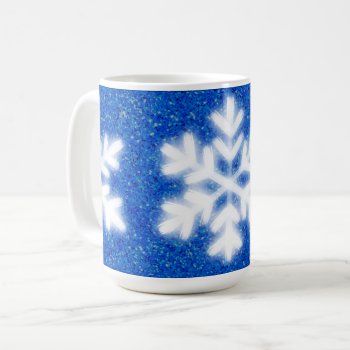 Frosty Blue North Pole Snowflakes | Sparkling Snow Coffee Mug by Omtastic at Zazzle