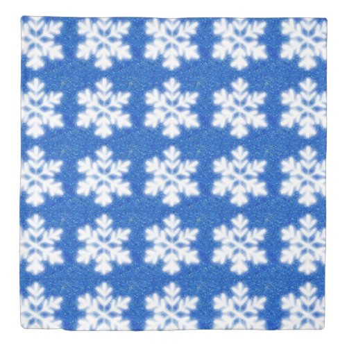 Frosty blue North Pole snowflakes  sparkling snow Duvet Cover