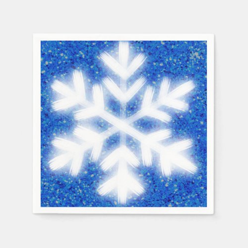 Frosty blue North Pole snowflakes  sparkling snow Napkins