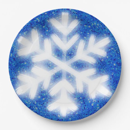 Frosty blue North Pole snowflakes  sparkling snow Paper Plates