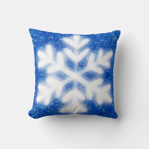 Frosty blue North Pole snowflakes  sparkling snow Throw Pillow