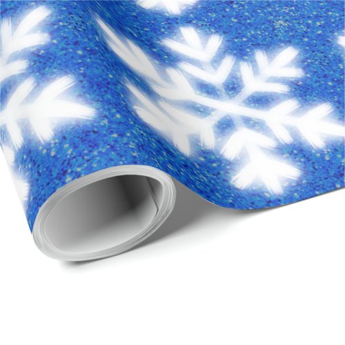 Frosty blue North Pole snowflakes  sparkling snow Wrapping Paper