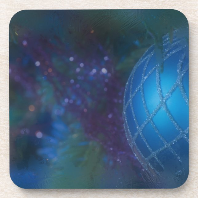 Frosty Blue Ornament Beverage Coaster (Front)