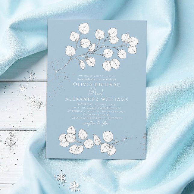 Frosty Blue Silver greenery Eucalyptus Wedding  Invitation (Creator Uploaded)
