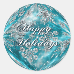 Frosty Blue Snowflake Bubble Holiday Classic Round Sticker