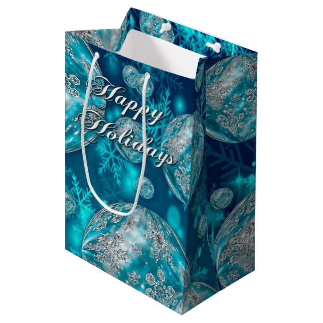 Frosty Blue Snowflake Bubbles Holiday Gift Bag (Front Angled)