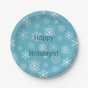 Frosty Blue Snowflakes Winter Holidays Celebration Paper Plates