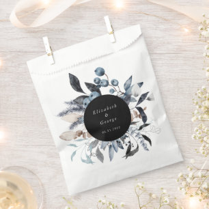 Frosty Blue Winter Floral Monogram Wedding Favor Bag