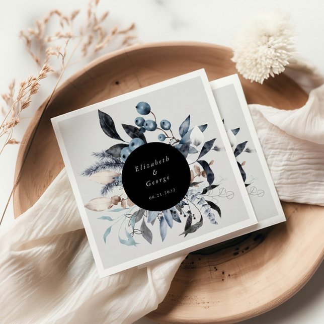 Frosty Blue Winter Floral Monogram Wedding Napkins (Creator Uploaded)