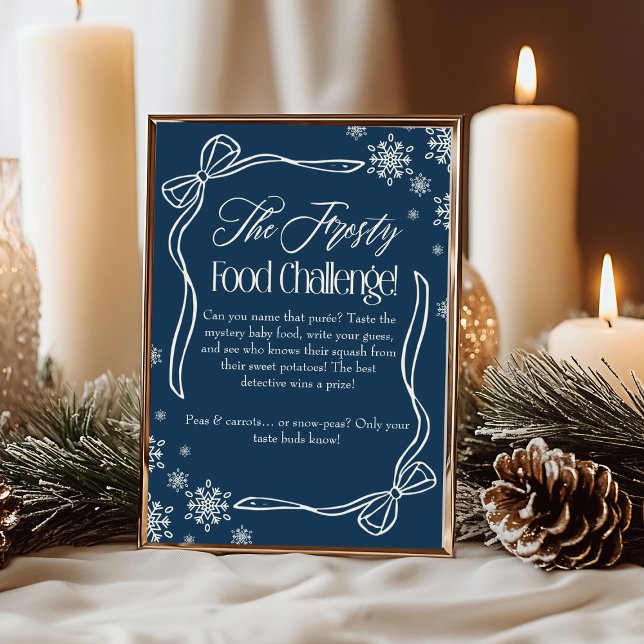 Frosty Bow Blue  Baby Food Challenge Game Sign Invitation (Frosty Bow Blue Baby Food Challenge Game Sign)