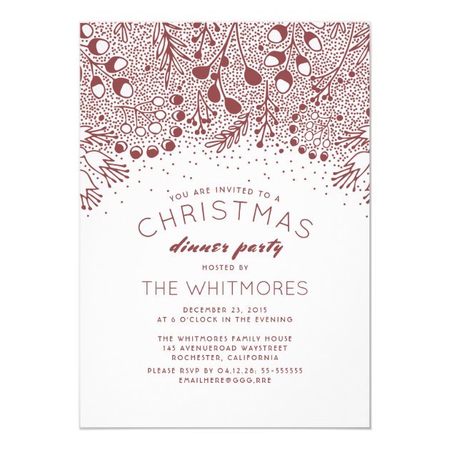 Frosty Branches Modern Red Christmas Party Invitation