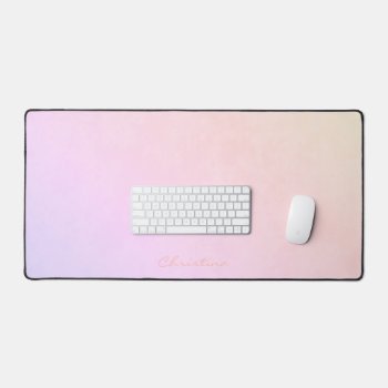 Frosty Champagne Pink Peach Purple Ombré With Name Desk Mat by DogwoodAndThistle at Zazzle