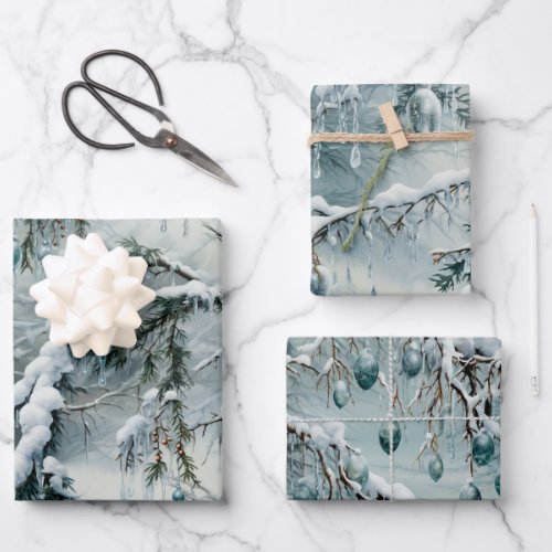 Frosty Christmas Forest Wrapping Paper Sheets