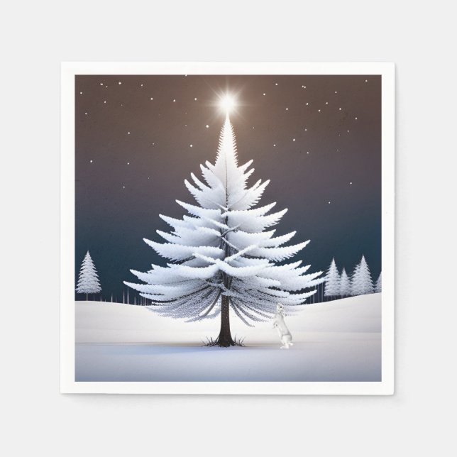 Frosty Christmas Tree With Winter Bunny Napkins (Front)