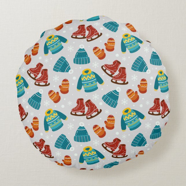 Frosty Days Cozy  Round Pillow (Back)